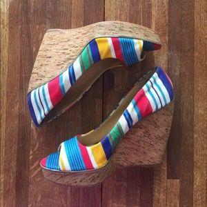 Nine West Rainbow Stripe Peep Toe Wedges